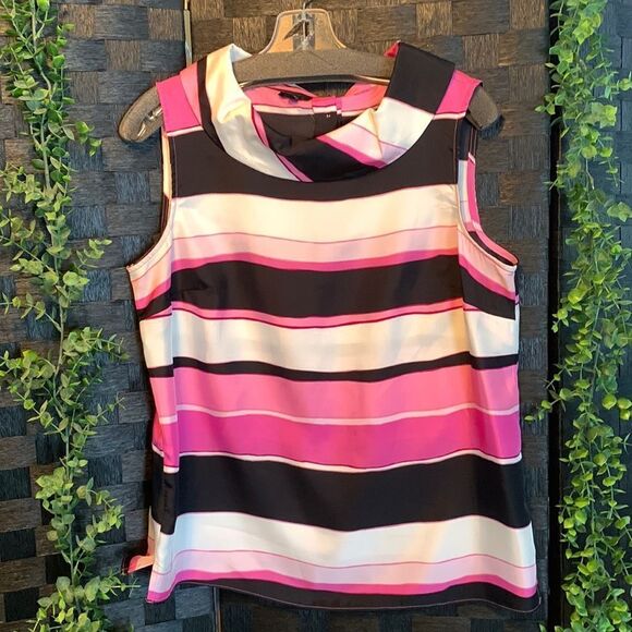 Talbots size 10 sleeveless multicolor striped pink/black blouse - Picture 1 of 9